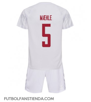 Dinamarca Joakim Maehle #5 Segunda Equipación Niños Mundial 2022 Manga Corta (+ Pantalones cortos)